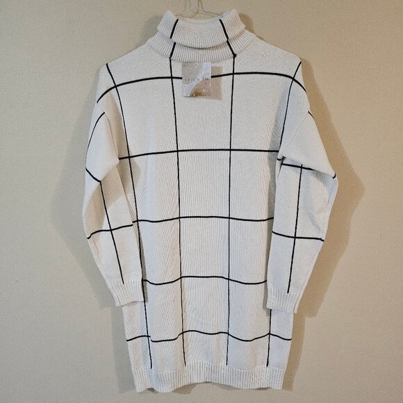 Chicwish Warm Welcome Grid Turtleneck Sweater Dress - M - Picture 2 of 9